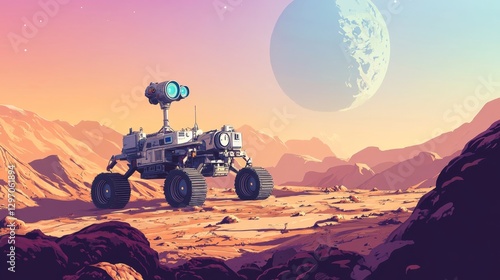 Mars Rover Exploration on a Dusty Landscape photo