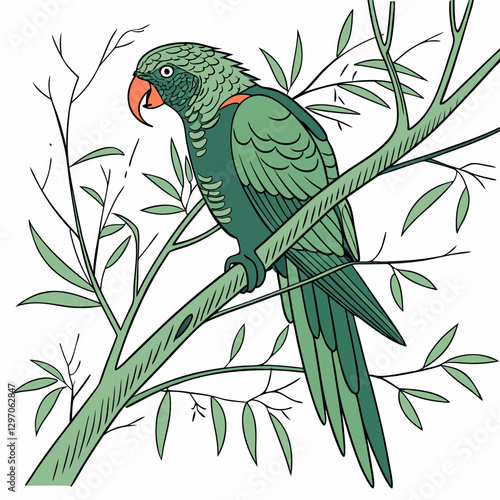 Rare orange-billed parrot, the world's rarest bird, vector illustration.