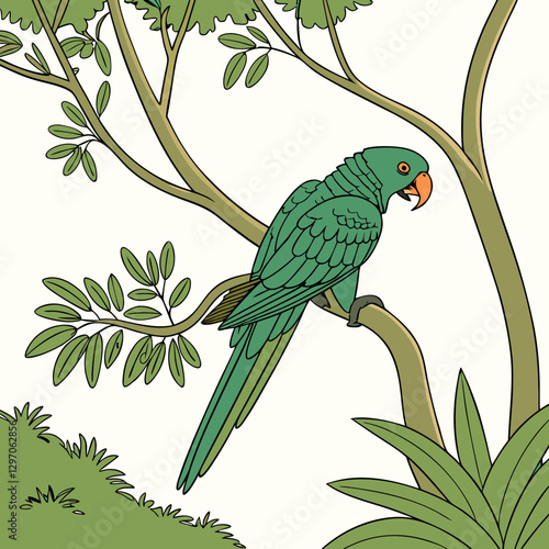 Rare orange-billed parrot, the world's rarest bird, vector illustration.