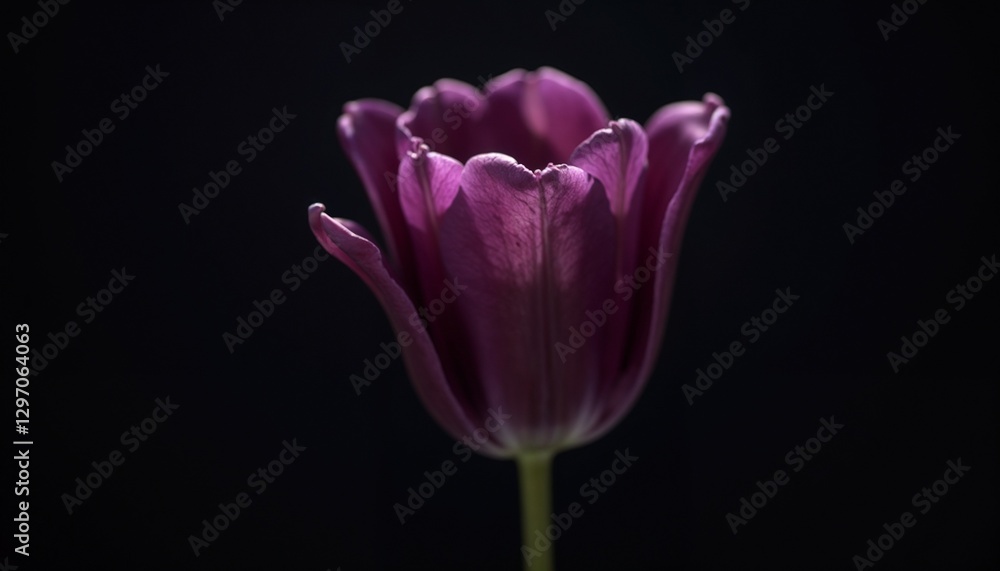 Fototapeta premium Elegant purple tulip illuminated against a dark background