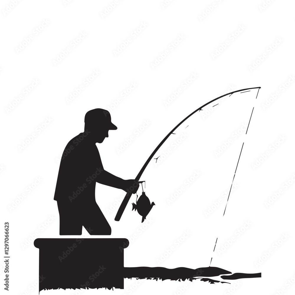 Obraz premium fisherman in a boat silhouette white background