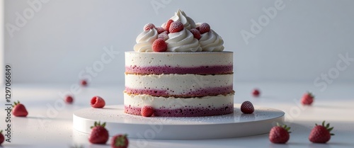Berry Layer Cake with Cream and Powdered Sugar