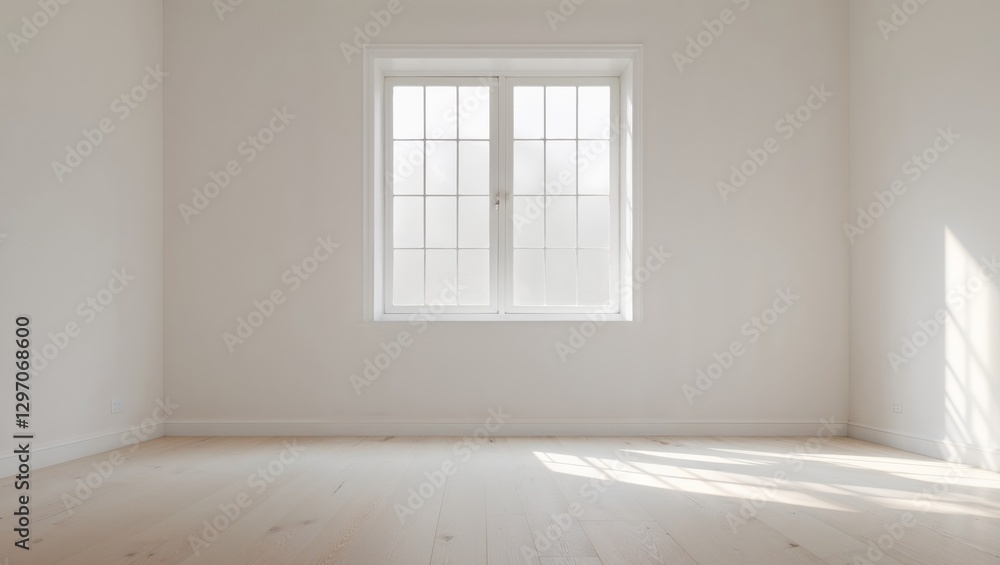 Fototapeta premium empty room white wall window and light wooden floor texture background