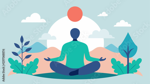 Yoga Pose A person in a yoga pose surrounded by peaceful nature symbolizing mindfulness and inner strength in coping with lifes challenges.