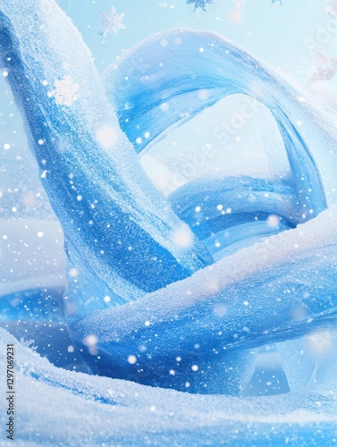 Frozen blue ice spirals create a mesmerizing winter landscape in a snowy environment. Generative AI