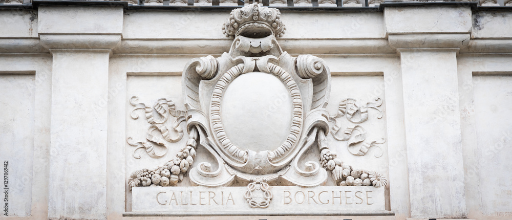 Rome, Italy - Galleria Borghese - Borghese Gallery building - symbol above the entrance