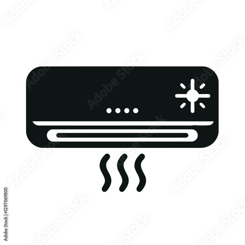 Silhouette Air Conditioner Icon with Cool Airflow. Minimalist AC Unit Vector Symbol. Cooling System HVAC Silhouette Icon. Home Appliance Cooling System Vector Icon
