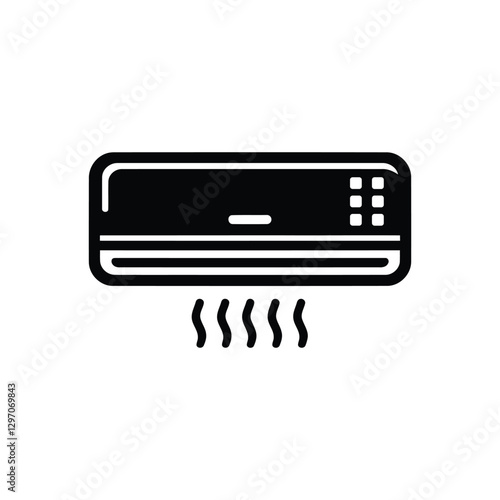 Silhouette Air Conditioner Icon with Cool Airflow. Minimalist AC Unit Vector Symbol. Cooling System HVAC Silhouette Icon. Home Appliance Cooling System Vector Icon