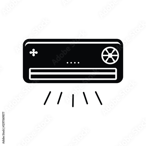 Silhouette Air Conditioner Icon with Cool Airflow. Minimalist AC Unit Vector Symbol. Cooling System HVAC Silhouette Icon. Home Appliance Cooling System Vector Icon