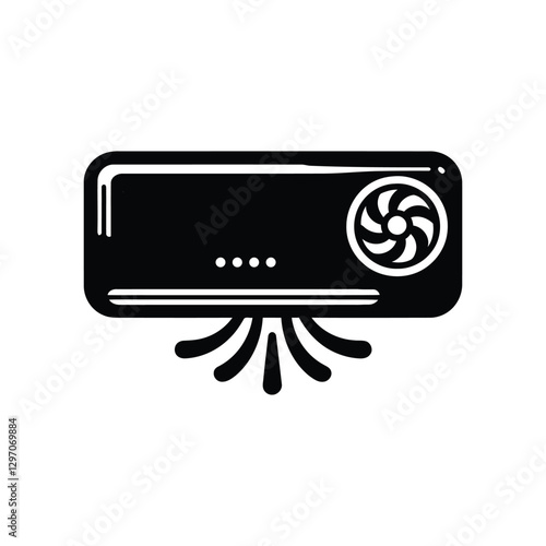 Silhouette Air Conditioner Icon with Cool Airflow. Minimalist AC Unit Vector Symbol. Cooling System HVAC Silhouette Icon. Home Appliance Cooling System Vector Icon