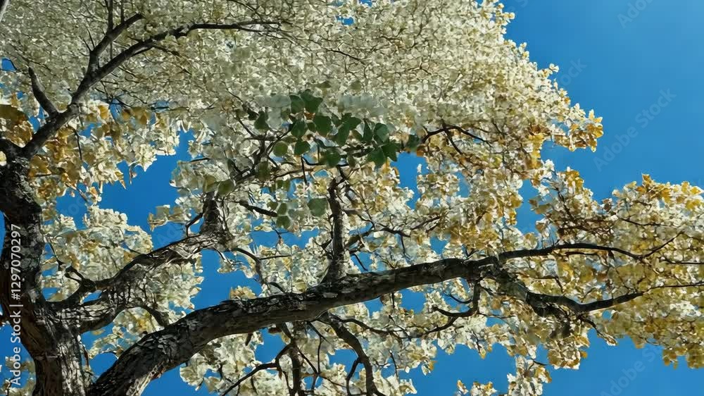 Bright white blossoms contrast against a clear blue sky in a tranquil setting during springtime