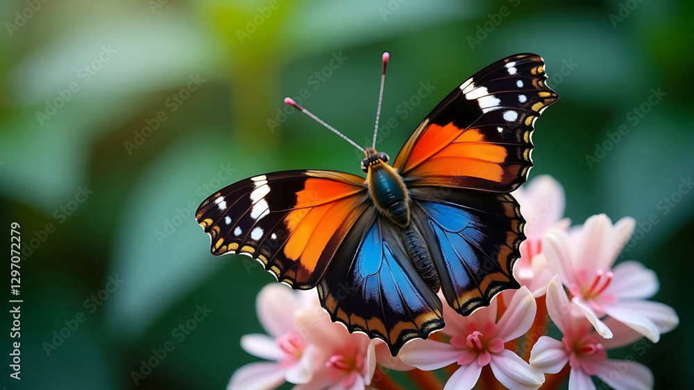 Surreal Cinematic Viceroy Butterfly on Pastel Pink Flowers. Surreal Cinematic Viceroy Butterfly on Pastel Pink Flowers.