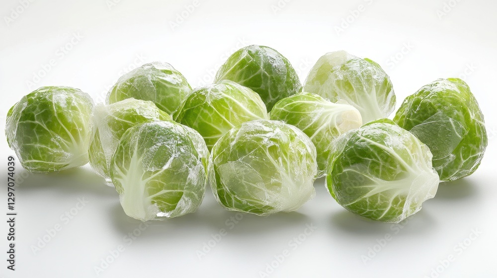 Refreshing ice wrapped brussels sprouts for culinary inspiration and organic food art. Brussels Sprouts and Cabbage Month Refreshing ice wrapped brussels sprouts for culinary inspiration and organic food art. Brussels Sprouts and Cabbage Month