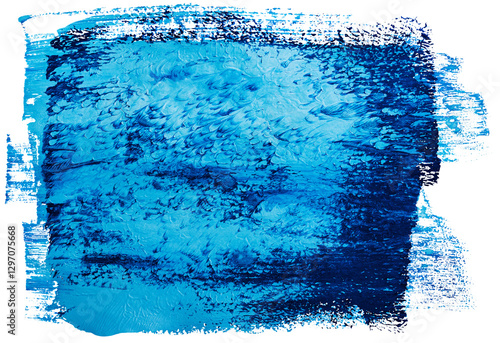 Azure Abstract - acrylic hand painted brush strokes. A close up shot of azure hue strokes of cerulean and sapphire blend, evoking depth and movement on the canvas. Isolated on transparent background.