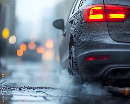 Rainy Day Car Driving on Wet Road photo