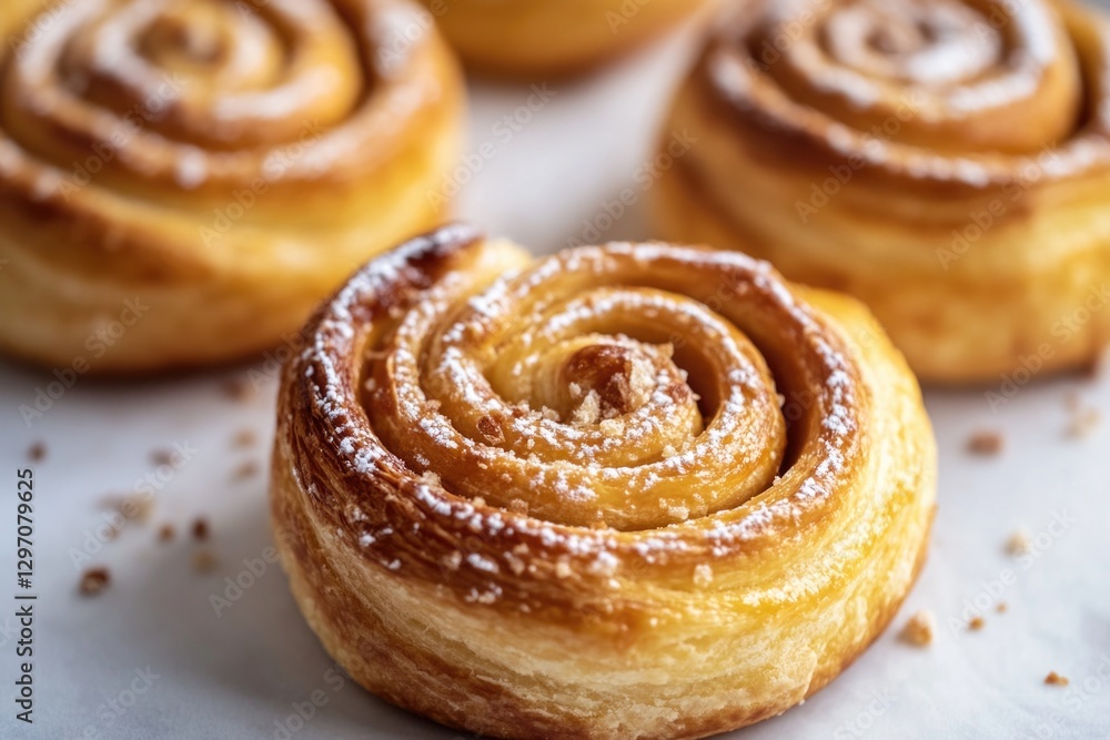 A close-up shot of a pastry covered in powdered sugar, ideal for use in food or baking related contexts A close-up shot of a pastry covered in powdered sugar, ideal for use in food or baking related contexts