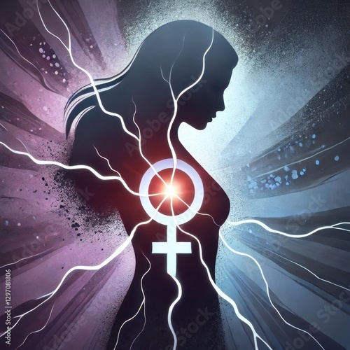 Conceptual illustration on gender violence, resilience and hope. AI generated