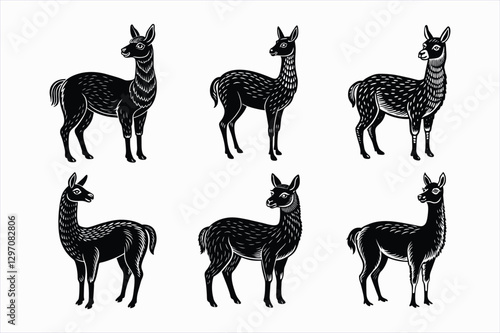Set of vicuna animal vector illustration.