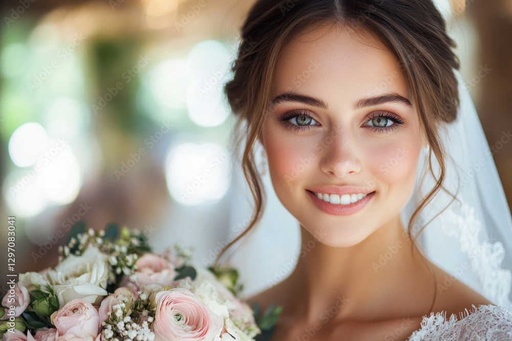 Naklejka premium A bride in a spring wedding, elegant and romantic, event theme