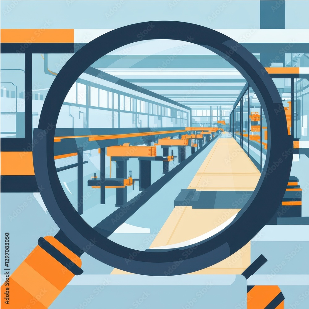 An abstract illustration of a factory interior seen through a magnifying glass, emphasizing innovation. An abstract illustration of a factory interior seen through a magnifying glass, emphasizing innovation.