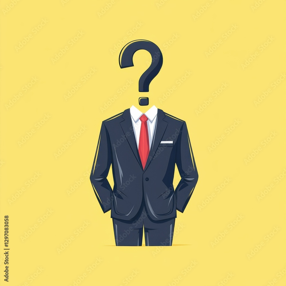 A suit-clad figure with a question mark for a head, symbolizing uncertainty or anonymity in business settings. A suit-clad figure with a question mark for a head, symbolizing uncertainty or anonymity in business settings.