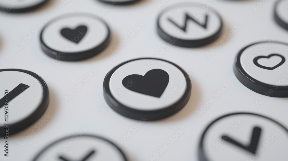 Array of Black and White Icon Buttons on White Background Array of Black and White Icon Buttons on White Background