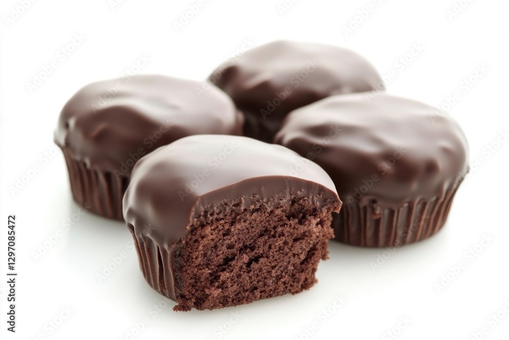 A delicious-looking chocolate cupcake with a bite taken out, perfect for editorial and commercial use A delicious-looking chocolate cupcake with a bite taken out, perfect for editorial and commercial use
