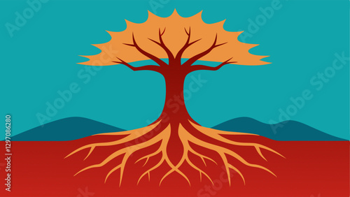 Weathered Tree An illustration of a weathered tree with deep roots representing a leader who has faced challenges but stands tall sharing their journey of vulnerability.