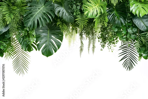 Panel kuchenny z motywem Palm tree leaves, green leaves, white background, Hanging leaves, overhanging leaves