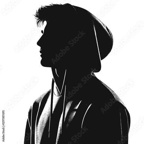 Hooded Teen Silhouette Profile for Youth Culture Blogs, Urban Fashion Websites, Social Issues Content, Educational Materials, and Modern Storytelling Design