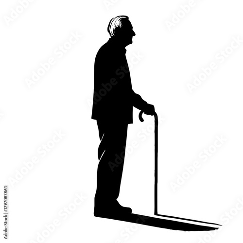 Elderly man with cane silhouette for healthcare presentations, senior care websites, aging awareness campaigns, and retirement planning materials