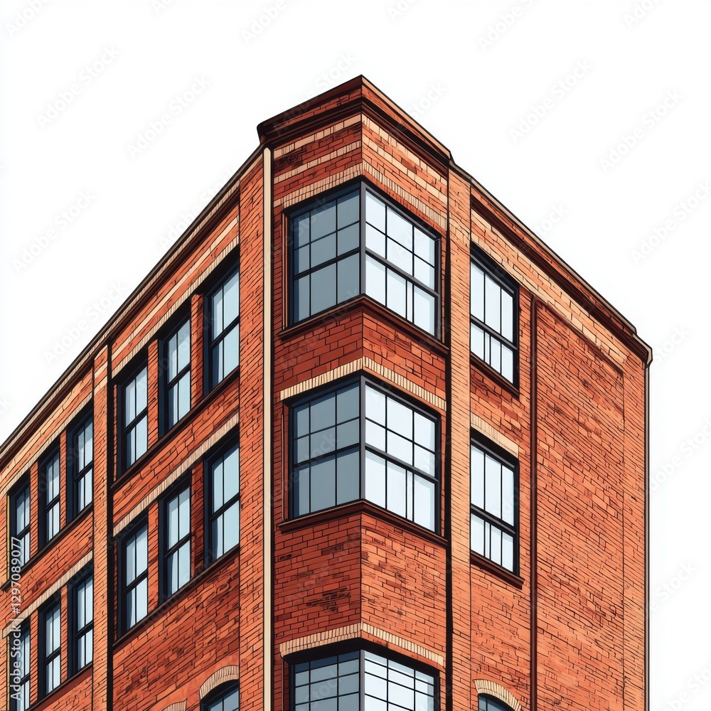 Obraz premium Architectural detail of a brick building, showcasing large windows and a classic design in vibrant colors.