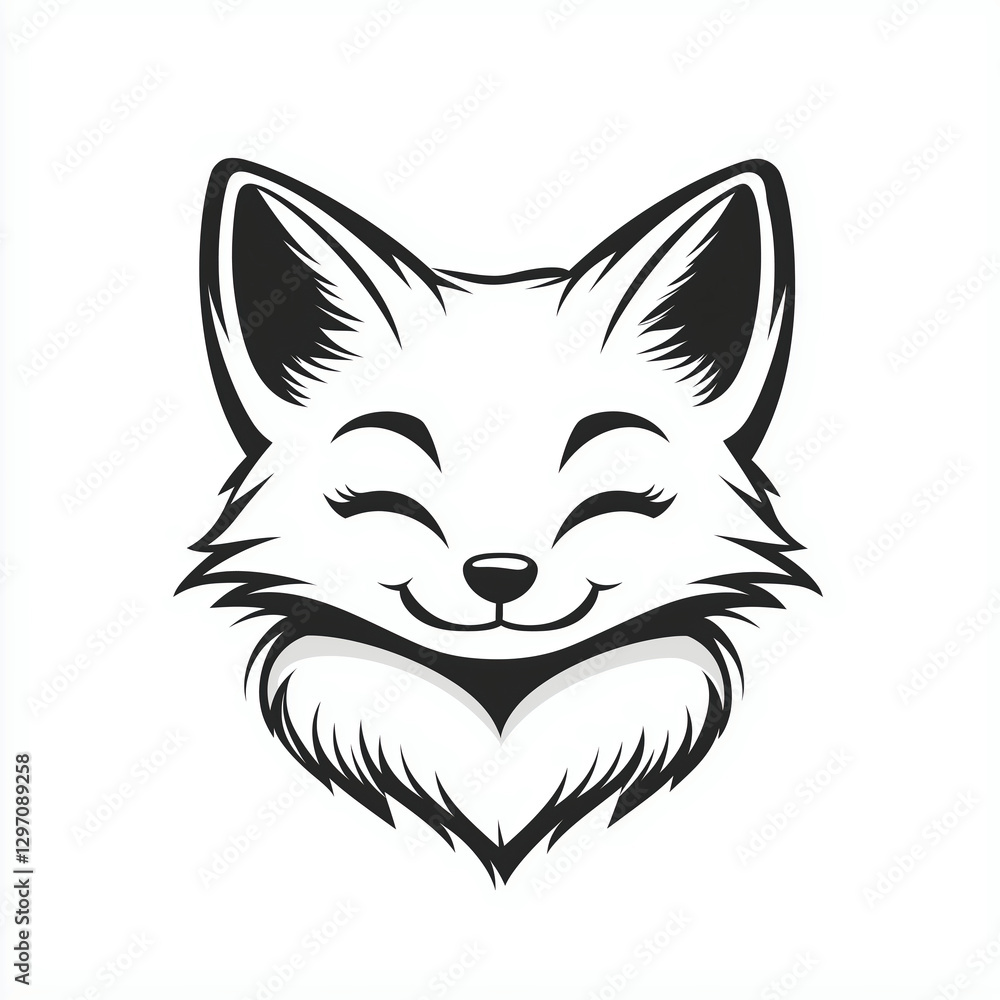 Obraz premium Playful Fox Cartoon Vector: Cute Animal Illustration in Black and White Design