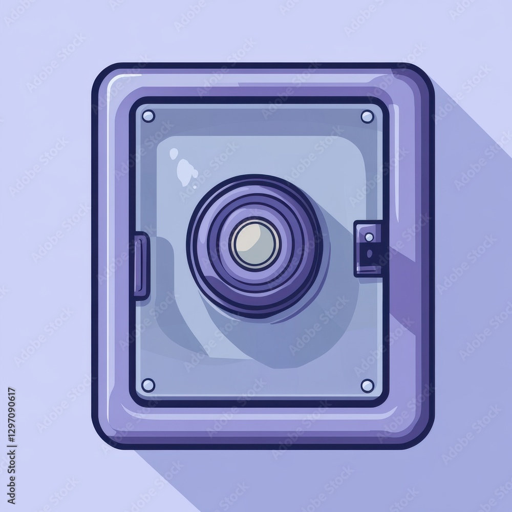 A sleek, modern purple safe with a round dial, showcasing a minimalist design ideal for storage. A sleek, modern purple safe with a round dial, showcasing a minimalist design ideal for storage.