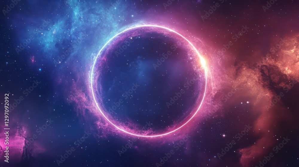 Obraz premium A glowing cosmic ring against a vivid nebulae background of space