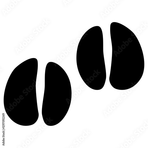 cow footprint, cow hoof, Cow paw print trail.