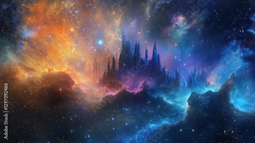 Wallpaper Mural An ethereal city floating amidst the vibrant colorful nebula Torontodigital.ca