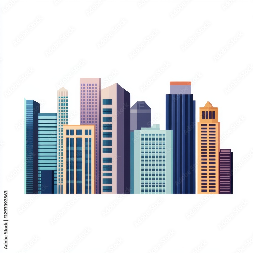 A vibrant city skyline featuring a mix of modern skyscrapers in various styles and colors. A vibrant city skyline featuring a mix of modern skyscrapers in various styles and colors.