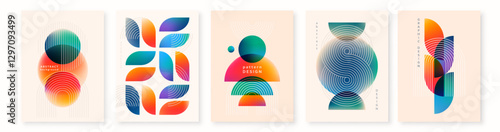 Abstract geometric vector backgrounds with colorful gradient shapes, modern minimal pattern design.