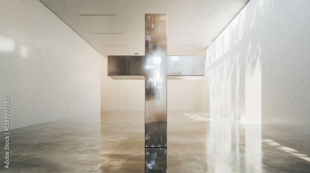 Naklejka premium Metal Cross Structure in White Room
