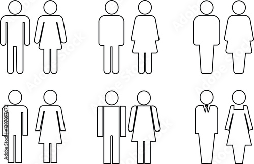 Restroom door bathroom icon pictograms set Woman and man public toilet vector signs, female and male hygiene washrooms symbols,