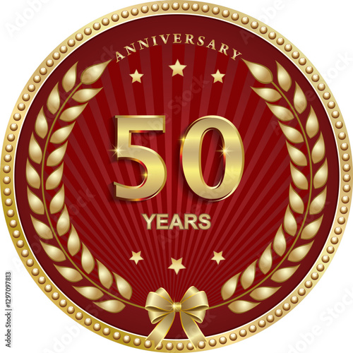 50 years anniversary vector golden design on red  background for celebration, congratulation and greeting card, logo, icon