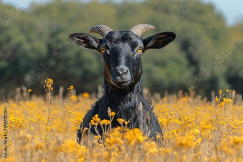 A La Mancha goat in a field...