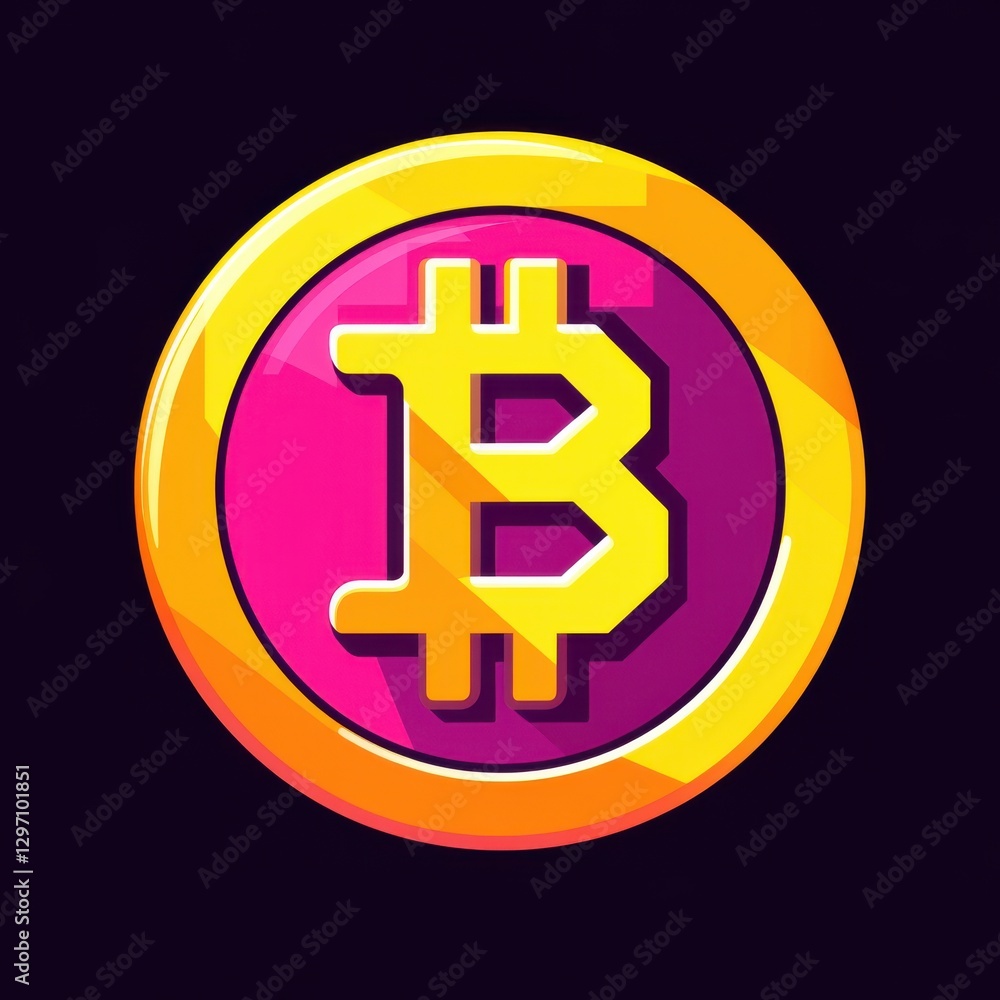Vibrant digital illustration of a Bitcoin symbol with bold colors and a modern design. Vibrant digital illustration of a Bitcoin symbol with bold colors and a modern design.