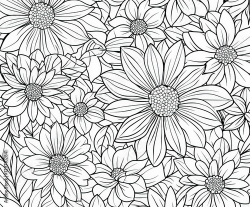 Wallpaper Mural A magical garden with overflowing blooms and vines, coloring page for kids, simple outline illustration. Coloring book. Torontodigital.ca