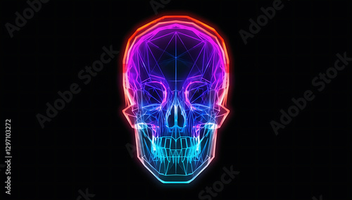 Neon polygonal skull on black background