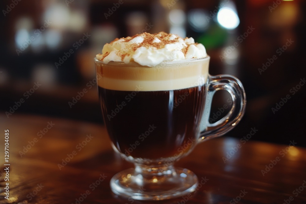 A steaming cup of coffee topped with fluffy whipped cream, perfect for a cozy morning pick-me-up or afternoon treat A steaming cup of coffee topped with fluffy whipped cream, perfect for a cozy morning pick-me-up or afternoon treat
