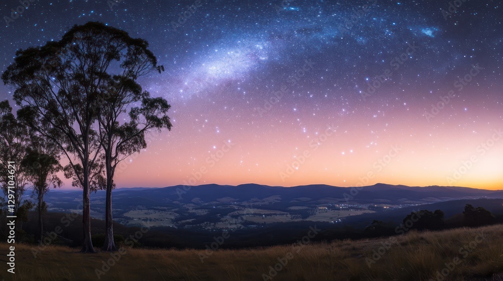 The beautiful Milky Way shining above the silent landscape The beautiful Milky Way shining above the silent landscape