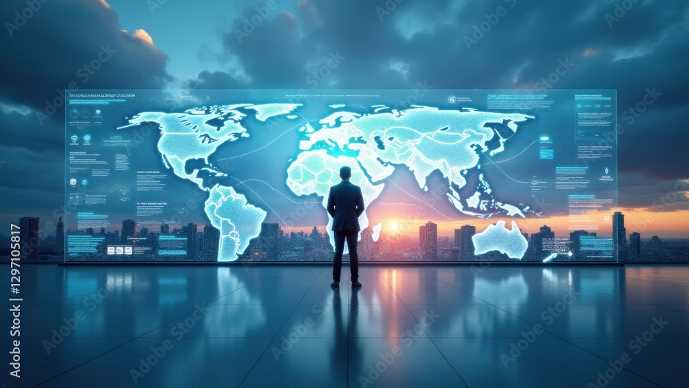 Professional stands before a clear wall display of streaming data lines and machine learning symbols, spotlighting instant analytics. Professional stands before a clear wall display of streaming data lines and machine learning symbols, spotlighting instant analytics.