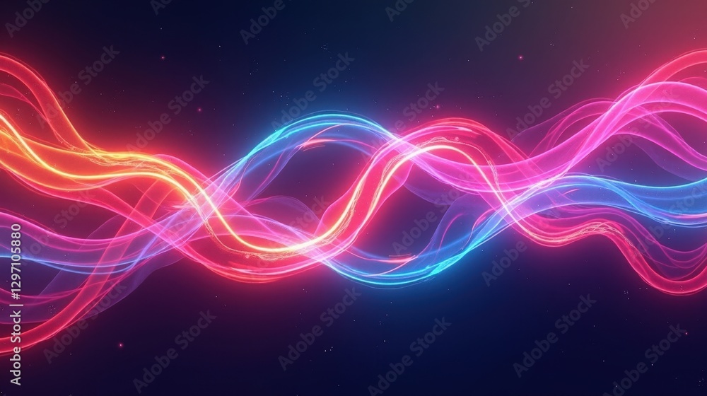 Obraz premium Neon-hued ribbons of plasma swirling and intertwining, suspended in absolute stillness, their vibrant colors shifting as if responding to an invisible force.